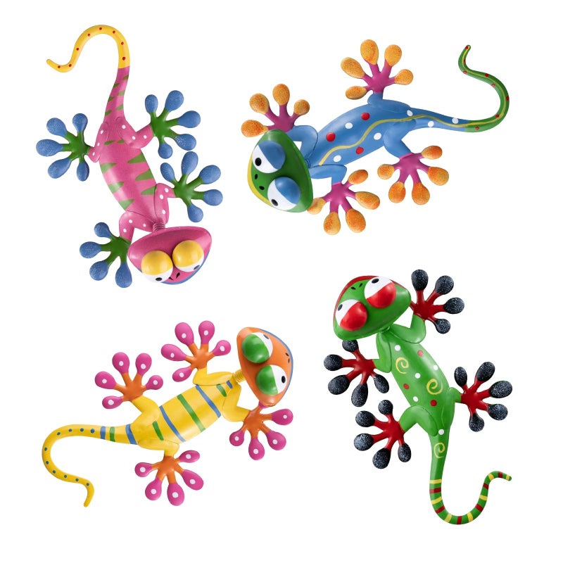 hogardeck Metal Gecko Outdoor Wall Decor  4 Pack Lizard Art Garden Sculptures & Statues with Shaking Head Spring Decor for Front Yard Fence Patio - Image 1